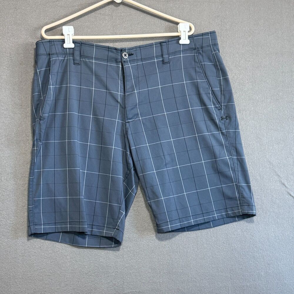 Under Armour Heat Gear Loose Men 11” Plaid Match Play Golf Short Blue Sz 40